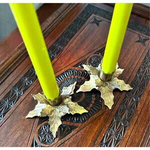 Vintage Brass Holly Candle Holders – Pair Christmas Mantel Décor
